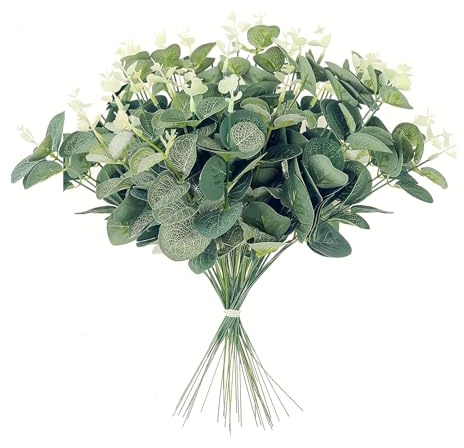 50 Pcs Artificial Eucalyptus Stems, Faux Branches Fake Greenery Leaves | Plastic, for Wedding Bouquet Home Garden Vase Flower Arrangement Decor Plants