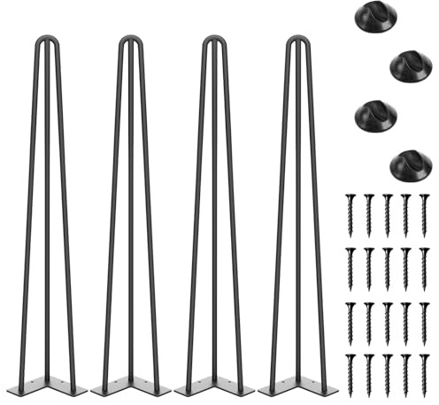 SMARTSTANDARD 28 Inch Hairpin Table Legs, 3 Steel Rods 1/2 Inch Pipe Diameter, 800lbs Load Capacity, Mid-Century Style for Coffee Table, Side Table, Night Stand (Black, 4PCS)