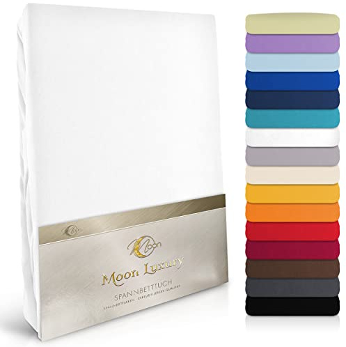 MOON-Luxury Spannbettlaken Spannbetttuch Jersey Stretch 230g/m² für Wasserbetten, Boxspringbetten und herkömmliche Matratzen (weiß, 140x200-160x220)