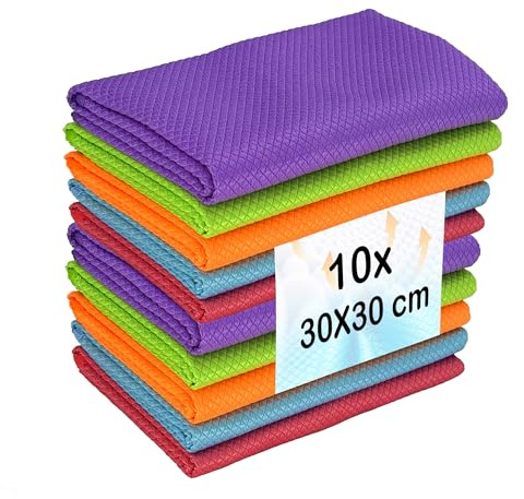 CZandCZ Mikrofasertücher Putzlappen,Allzweck-Reinigungstücher,Wiederverwendbar, Langlebige Absorbierende Reinigungstuch, für Fenster, Auto, Spiegel, Edelstahl Polieren Verwendet (30x30cm(10 Stücke))