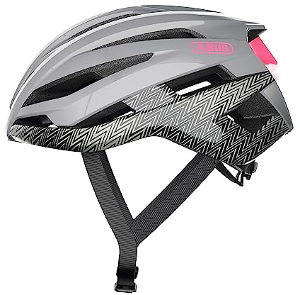 ABUS Rennradhelm Stormchaser - Leichter und komfortabler Fahrradhelm für professionellen Radsport, Grau/Rosa (zigzag grey), M (52-58 cm)