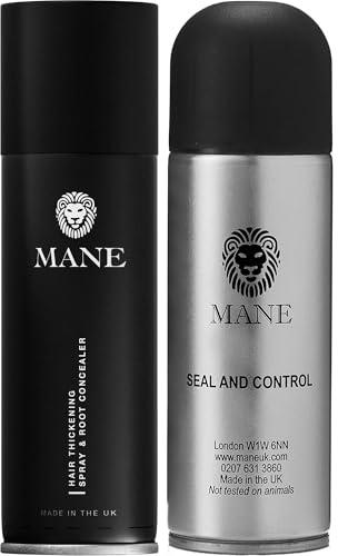Mane Hair Thickening Spray & Root Touch Up, Seal & Control Combo Pack, Instantly Thicker Hair for Men & Women, Fill in Hairlines and Hide Thinning and Fine Patches - Dark Brown, 12 Colors (6.76 oz)