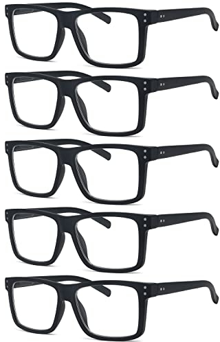 Eyekepper 5-pack Oversized Reading Glasses Square Large Frame Readers for Men and Women - Black +1.75