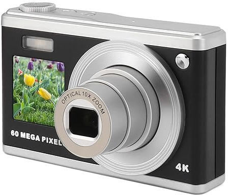 60MP 4K Ultra HD Dual Screen 10x Optisk Zoom Anti Shake Bärbar Kompaktkamera One Touch Film HD Screen Selfie Sub Screen för Utomhusfotografering (BLACK)