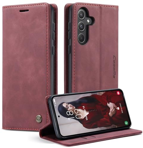 KZB Handyhülle für Samsung Galaxy A55 5G Hülle Premium Lederhülle Klappbar Flip Case Tasche Magnet Kartenfach Standfunktion Klapphülle Schutzhülle für Samsung Galaxy A55 - Weinrot