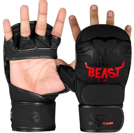 BEAST RAGE MMA-Handschuhe für Männer und Frauen, verstellbare Handgelenkstütze, offene Handfläche, Kampfsporthandschuhe, Grappling, Sparring für Muay Thai, Käfigkampf, Kampf, Taekwondo, Kickboxen, Box