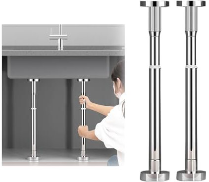 XRRJFYH Poteau de Support Réglable, Support Evier sous Plan, Pieds Évier sans Perçage pour Lavabo de Salle de Bain et Evier de Cuisine, 2 Pièces (Color : Silver, Size : 50~80cm/19.7~31.5in)