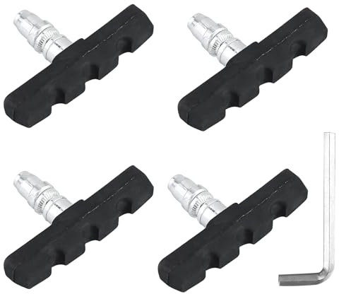 2 pares de pastillas de freno de bicicleta, pastillas de freno de bicicleta en V, juego de bloques de freno de bicicleta con tuercas hexagonales, espaciador y llave hexagonal, sin ruido, goma duradera