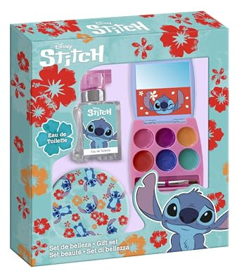 Disney Stitch - Set di bellezza composto da 1 Eau de Toilette, 1 palette di lucidalabbra e 1 specchio