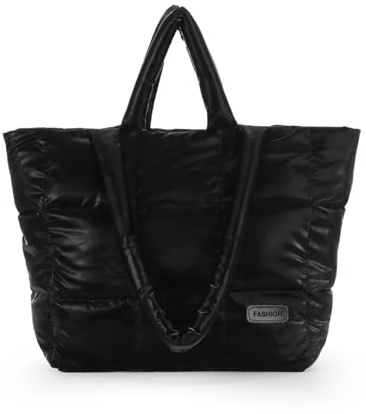 Fecialy Bolso acolchado para mujer Bolso de hombro de nylon acolchado Bolso de viaje Satchel acolchado