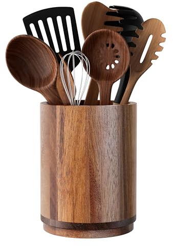Segtenant Utensil Holder, Acacia Wood Kitchen Utensil Holder for Countertop, 360°Rotating Cooking Utensil Crock for Kitchen Counter, 7.2 Large Utensil Organizer for Spatula