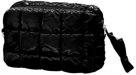 LJCZKA Borsa Per Il Trucco Trapuntata e Gonfia per Donna, Graziosa Borsa a Quadretti con Cerniera, Grande Organizer Portatile per Il Trucco Estetico (Nero)