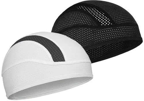 Guyode 2 Piezas Gorro Diseño de Malla Transpirable Gorro Hombre Ligero y Cómodo Casco Ciclismo Versátil se Aplica a Hombres Mujeres Correr Andar en Bicicleta Deportes al Aire Libre (Negro, Blanco)