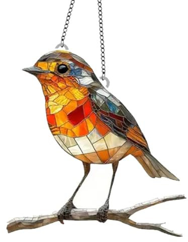 Grand rouge-gorge sur branche Attrape-soleil effet vitrail Décoration de fenêtre arc-en-ciel Prisme en cristal Attrape-soleil Intérieur extérieur Maison Jardin Décoration de fête à suspendre