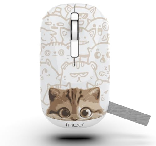 İnca Trådlös mus med kattdesign, trådlös mus IWM-242K, tre lägen: Bluetooth 5,4 Bluetooth 5,4 2,4 G trådlös optisk mus, 800/1200/1600 DPI ergonomisk tyst mus för bärbar dator, Mac, PC