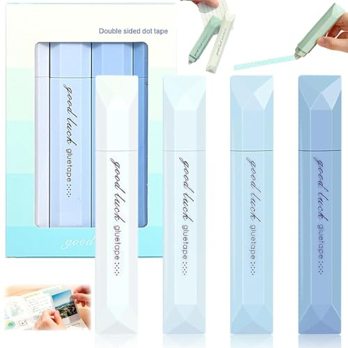 CoyCriter 4 Pcs Double Sided Correction Pens, 2026 New Double Sided Tapes Roller, Crafting Pens, Doubles Sideds Glue Pen for Scrapbooking, Home School Office Cards, Photo, Journaling Supplies（Blue）