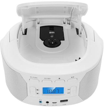 ASHATA Bärbar CD-spelare, Handhållen Bluetooth Stationär CD-spelare med FM-radio, Toppladdad MP3 USB AUX-spelare med Hörlursuttag för Utomhusbruk (EU-)
