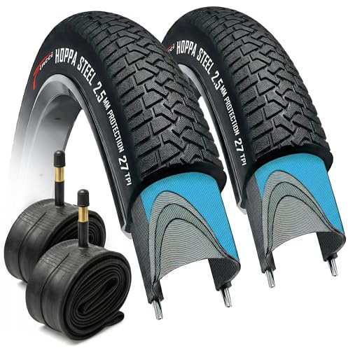 Fincci Hoppa Set BMX 56-406 20x2.10 Bike Tire and 20 inch Tube Schrader - Foldable 20 inch Bike Tire with 2.5 mm Nylon Puncture Proof 27 TPI for Tricycle Road, Trick, Trike, Freestyle Bicycles