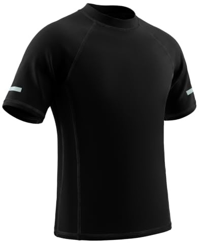 Hoseay T-Shirt de Bain Garçons Filles Protection UV Haut Maillot 7-15 Ans | Manches Courtes, avec Bandes Réfléchissantes, Séchage Rapide Chemise Rash Guard, Vêtements de Bain, Surf, Natation, Plage