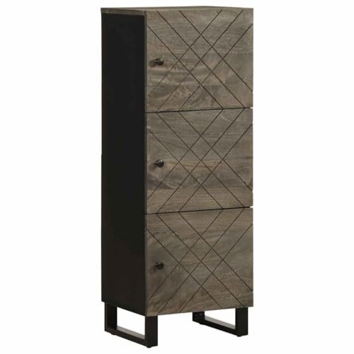 Mangloder Highboard av massivt mangoträ svart, 40 x 33 x 110 cm, med metallfot, förvaringsutrymme, dörr, skänk för vardagsrum, hemmabio, spel, lämplig för TV och mottagare