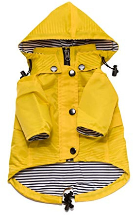Ellie Dog Wear Zip Up Dog Raincoats with Reflective Buttons, Pockets, Rain/Water Resistant, Adjustable Drawstring, & Removable Hood - XXS to XXL - Stylish Premium Dog Raincoats (Yellow, Small)