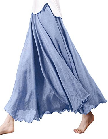 Camilife Jupe Longue en Coton et Lin pour Femme Fille Jupe Maxi Taille élastique Double Couche - Longueur de Jupe 85cm 95cm Uni Couleur pour Taille XS-M