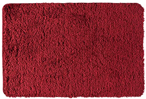 WENKO Badteppich Mélange Chili, 60 x 90 cm - Badematte, sicher, flauschig, fusselfrei, Polyester, 60 x 90 cm, Rot