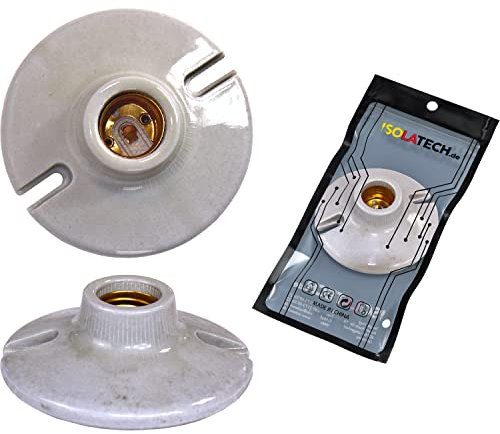 ISOLATECH - Portalampada da parete con attacco E27, in ceramica, con fori per il fissaggio a superfici piane, approvato secondo lo standard RoHS, adatto per fino a 250 V e 4 A 1 pezzo