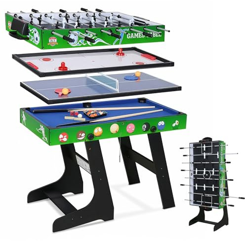 HLC Mesa de Billar 4 en 1 - Tenis de Mesa, Futbolín, Hockey para Niños y Adultos - Juegos Múltiples, Perfecta para Regalos de Cumpleaños, Fiestas y Entretenimiento en el Hogar