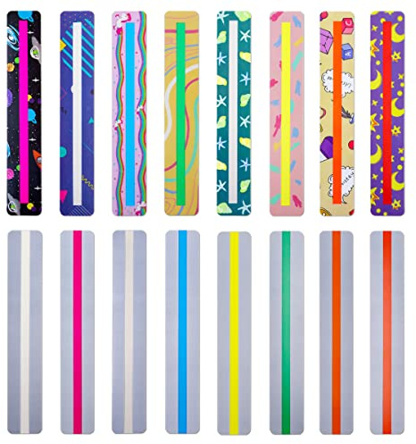 Lot de 16 bandes de surligneur de lecture guidées, superpositions colorées, marque-pages pour aider avec dyslexie (colorés)