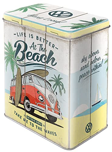 Nostalgic-Art Caja de almacenamiento retro L, VW Bulli – Beach – Idea de regalo de furgoneta Volkswagen, Lata grande de café, Diseño vintage, 3 l