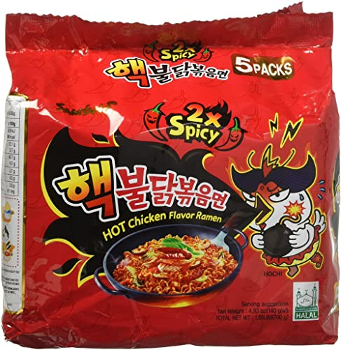 Samyang Nouille piquante Ramen Extra Spicy (2x), Roasted Chicken Ramen Nuclear Edition (Pack de 5)
