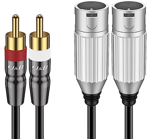 J&D Cavo RCA, Cavo Audio Stereo 2 RCA Maschio-Maschio, Connettori Placcati in Oro e Guscio in Rame Robusto, Compatibile con Altoparlanti, Amplificatori, Subwoofer, 1,8 Metri