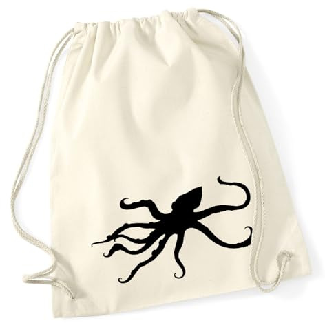 Huuraa Turnbeutel Oktopus Silhouette 12 Liter Natural Baumwolle Rucksack Geschenkidee