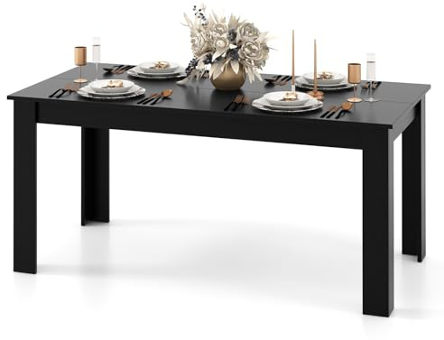COSTWAY 160 x 80 x 76cm Large Dining Table, 8 Seater Rectangular Dinner Table with L-shaped Legs & Wood-like Surface, Modern Wooden Kitchen Dining Room Office Working Desk (Black)