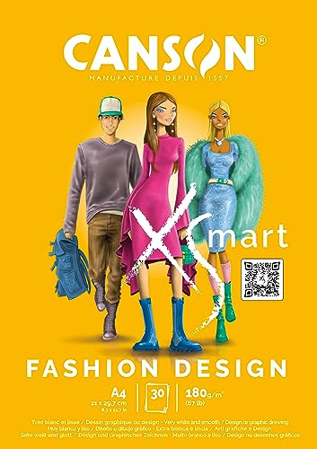 CANSON XSMART - Fashion design - Bloc Papier dessin Blanc 30 Feuilles A4 21 x 29.7 cm - 180 g