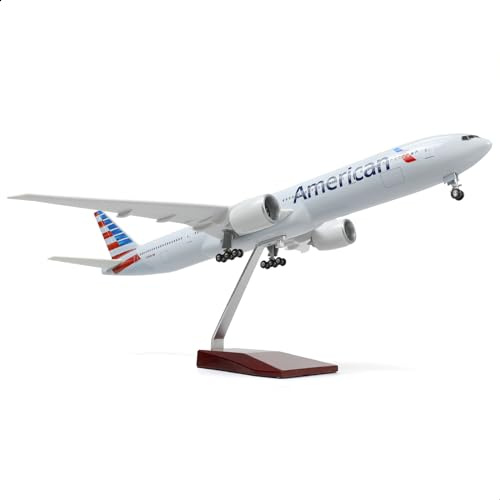 QIYUMOKE 1/150 Boeing777-300ER États-Unis Airlines 18,5 Pouces Grandes Kits de modèle Avion Diecast Airplane avec Un modèle Airlines Affichage à Collectionner pour Le passionné de l'aviation Cadeau