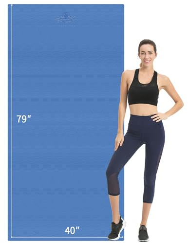 Hatha Yoga Extra Long TPE Yoga Mat 79 x 40” x 1/2 Thick Non-slip Exercise Mat for Home Gym Use, Yoga, Pilates, Fitness & Workouts (Blue)