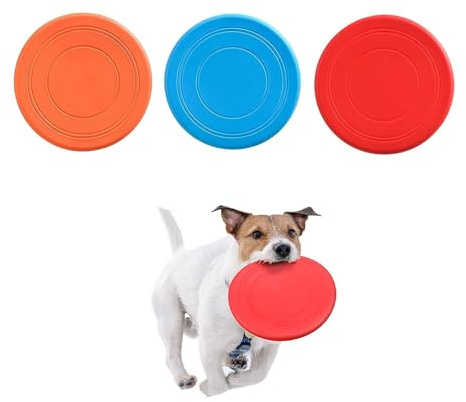 YuanYouTong Frisbee per cani, confezione da 3 dischi volanti in gomma morbida, giocattolo interattivo per cani da 17,8 cm, galleggianti, durevoli, per giocare all'aperto, spiaggia, piscina, lancio,