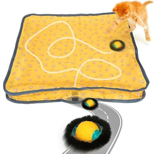 IOKHEIRA Interactive Cat Toys for Indoor Cats Adult,-Rechargeable Silent Kitten Toys, Automatic Hide and Seek Mouse Cat Ball Toy, Motion Activated Chirping Stimulates Hunting Instincts(Yellow)