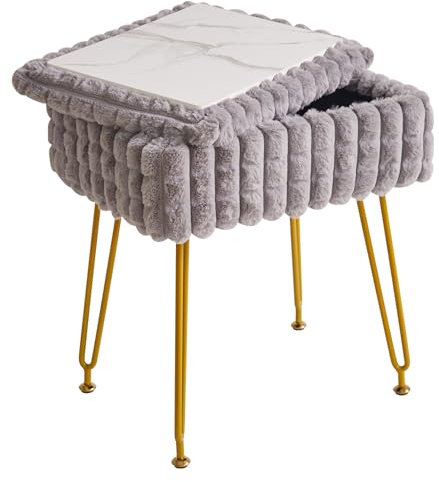 IBUYKE Rechteck Eitelkeit Stuhl mit Stauraum, Fußstütze Fußhocker Ottoman, Eitelkeit Hocker, Schminktisch Stuhl, mit Anti-Rutsch Füßen, für Make-up Raum, Schlafzimmer, Grau WBD004G