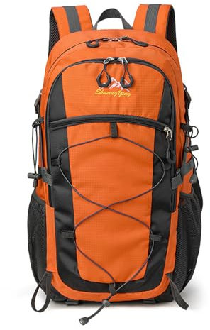 Wanderrucksack Herren Damen 40L, Leicht Faltbarer Wasserdichter Reiserucksack Trekkingrucksack, Kletterrucksack, Outdoor Groß Hiking Daypack Backpack für Wandern, Reisen, Camping (Orange)