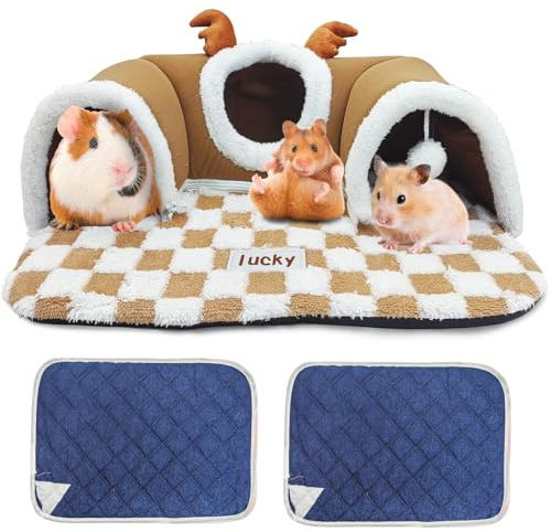 PINVNBY 3 Pcs Guinea Pig Hideout and Tunnel Bed, Removable Soft Bunny Tunnel Tube with Guinea Pig Liner Small Animal Tunnel Toy for Ferrets Hamster Hedgehog Kitty Chinchilla（Gray）