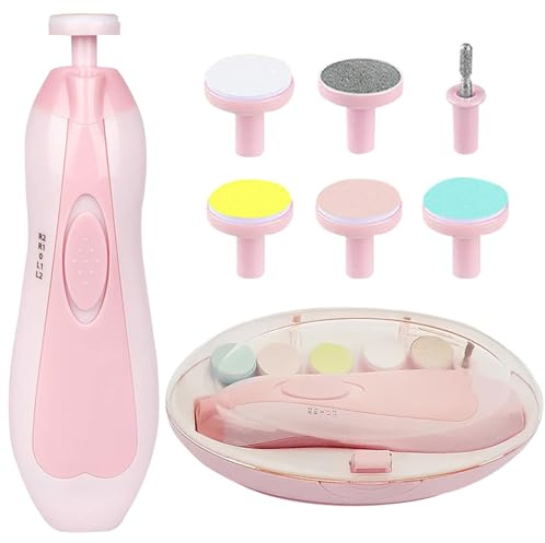 Bebe PRODUCTS Lima eléctrica para cortar uñas de bebé, recortadora de uñas para bebés, uñas de los pies y las manos para niños y adultos, recortadora de uñas infantil con luz LED, 6 cabezales de