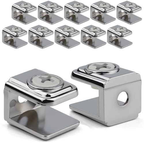 TXXATX 12 Piezas Soporte Estante Cristal Ajustable Soporte Balda Cristal Aleación de Zinc Abrazadera de Vidrio Sólido Soportes de Clip de Vidrio para Espejos de 5-10 mm Armarios Baños Espejos Muebles