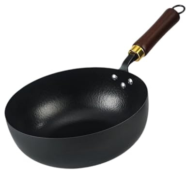 Padella wok antiaderente in ghisa con manico in legno, universale, per tutti i piani cottura da 20 cm o 24 cm, diametro 20 cm