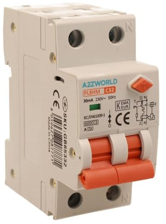 Interruttore Differenziale Magnetotermico Tipo A 32A C32, RCBO 1P+N 6kA 30mA Curva C, Doppio Leva con Diagnostica Visiva, 2 Moduli DIN, Serie PL8HM Elettromagnetica