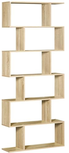 HOMCOM Biblioteca, Librería de 6 Niveles, 80x23x192 cm, Estantería para Libros, Estantería Moderna para Salón, Dormitorio, Estudio, Oficina, Roble