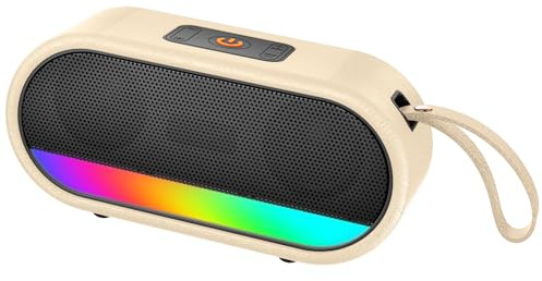 Bluetooth Speaker, Portable Wireless Bluetooth Speaker with Bass Boost, 10H Playtime IPX6 Waterproof S peaker with LED Light, Hands-Free Call,B luetooth 5.3 Outdoor S peaker for Party Travel,Off White