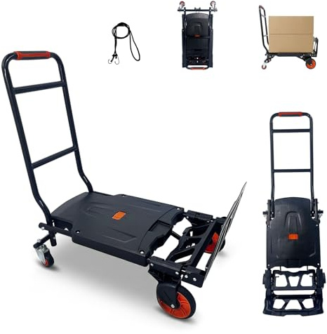 MediHoist 2-in-1 Foldable Trolley on Wheels 200 kg Capacity, No Assembly Needed, Converts from Vertical Sack Truck to Flat Platform Trolley – Ideal for Moving, Gardening & Warehouse Use, Orange